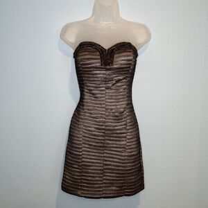 A'Gaci Dress Body Con Mini Formal Wedding Metallic Ribbed Strapless Beaded